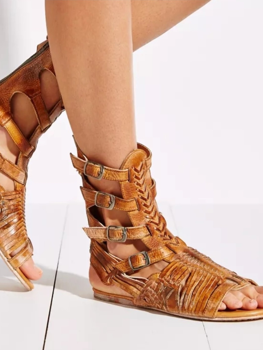 Bed Stu Women's Tan Leather Gladiator Sandals with Buckles